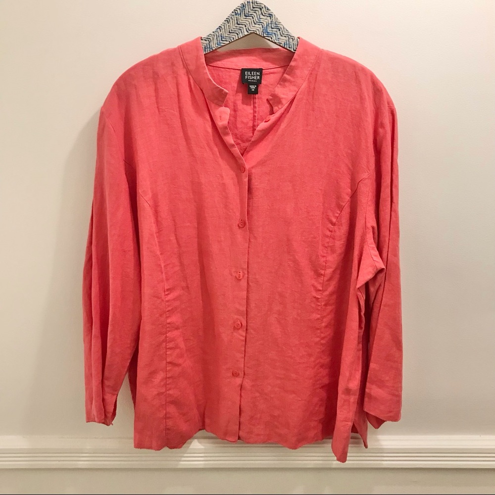 Eileen Fisher Linen Button Down Shirt 1X pink